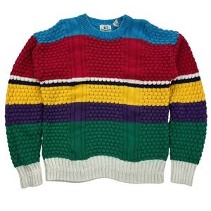 417 Van Heusen Striped Knit Sweater Colorful‎ Textured Cotton Blend Medium